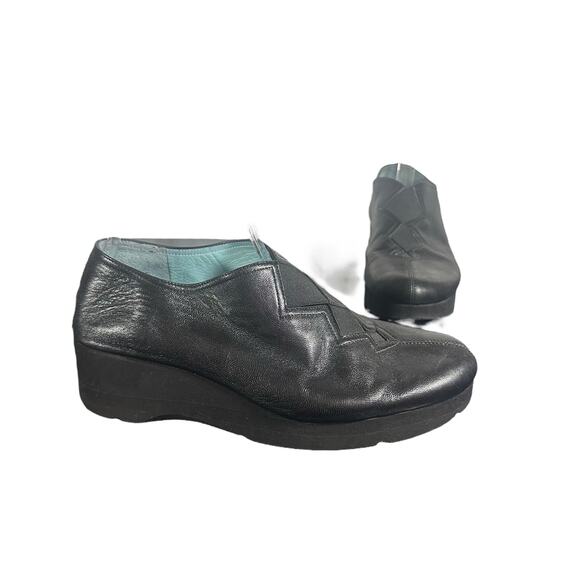 Thierry Rabotin Black Leather Wedge Shoes EU 38 US 7.5 Comfort soft - Picture 2 of 11